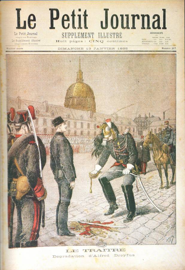 1895 13 janvier Le Petit Journal Dessin d-Henri Meyer Le Traitre, degradation d-Alfred Dreyfus.jpg